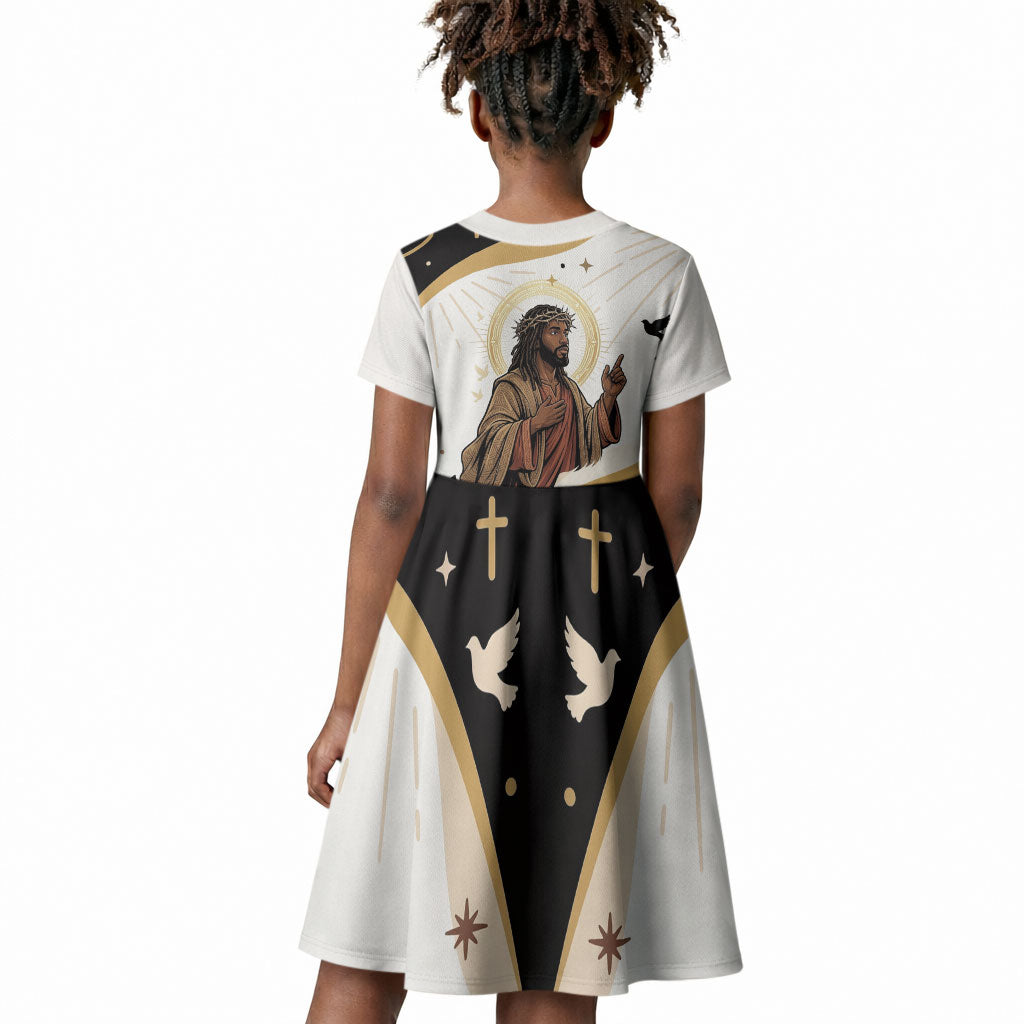 King Jesus African Black Christ Kid Short Sleeve Dress Religious Christian Faith Holy Cross Dove Spiritual