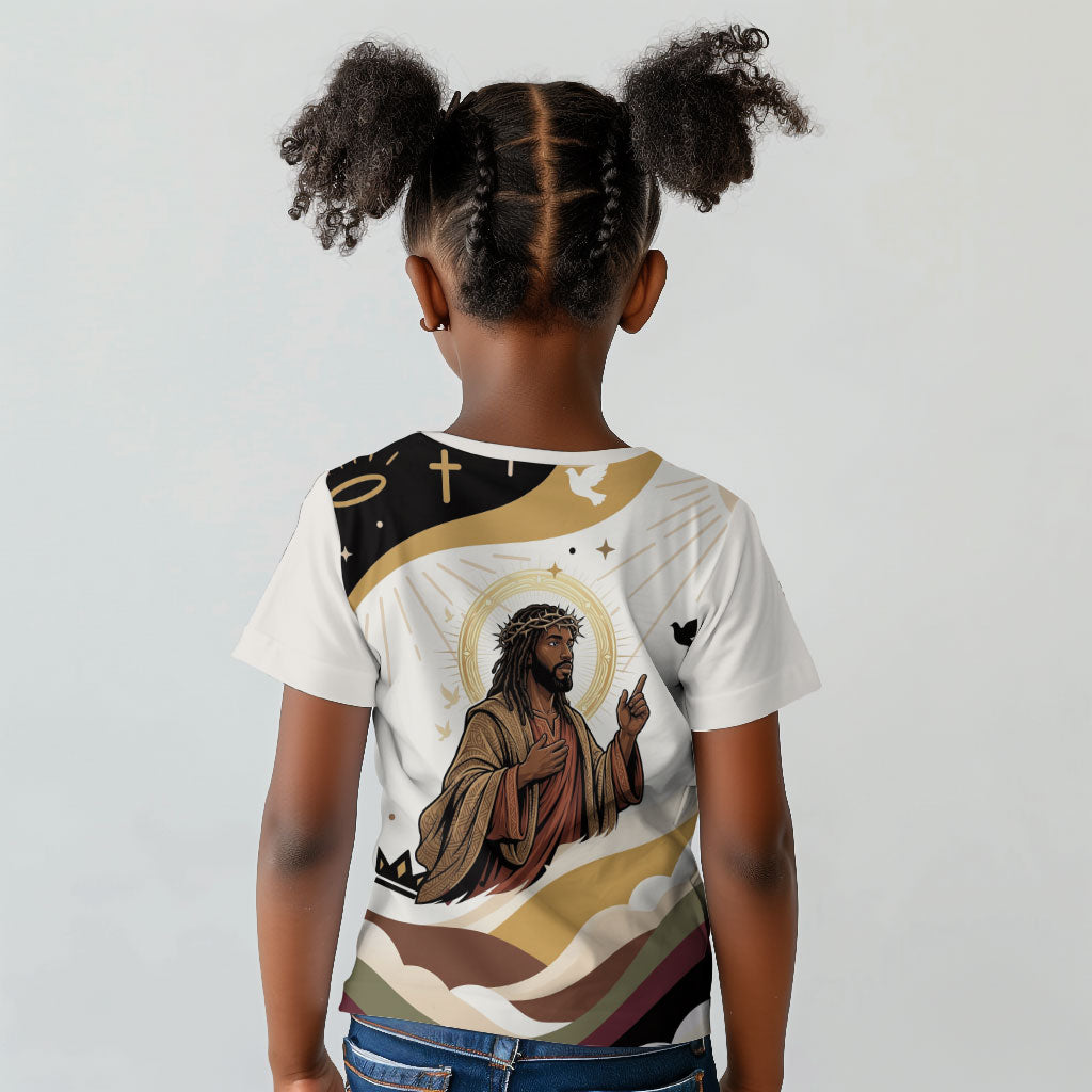 King Jesus African Black Christ Kid T shirt Religious Christian Faith Holy Cross Dove Spiritual