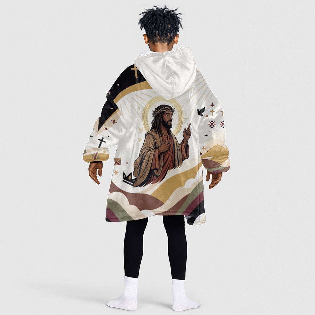 King Jesus African Black Christ Kid Wearable Blanket Hoodie Religious Christian Faith Holy Cross Dove Spiritual