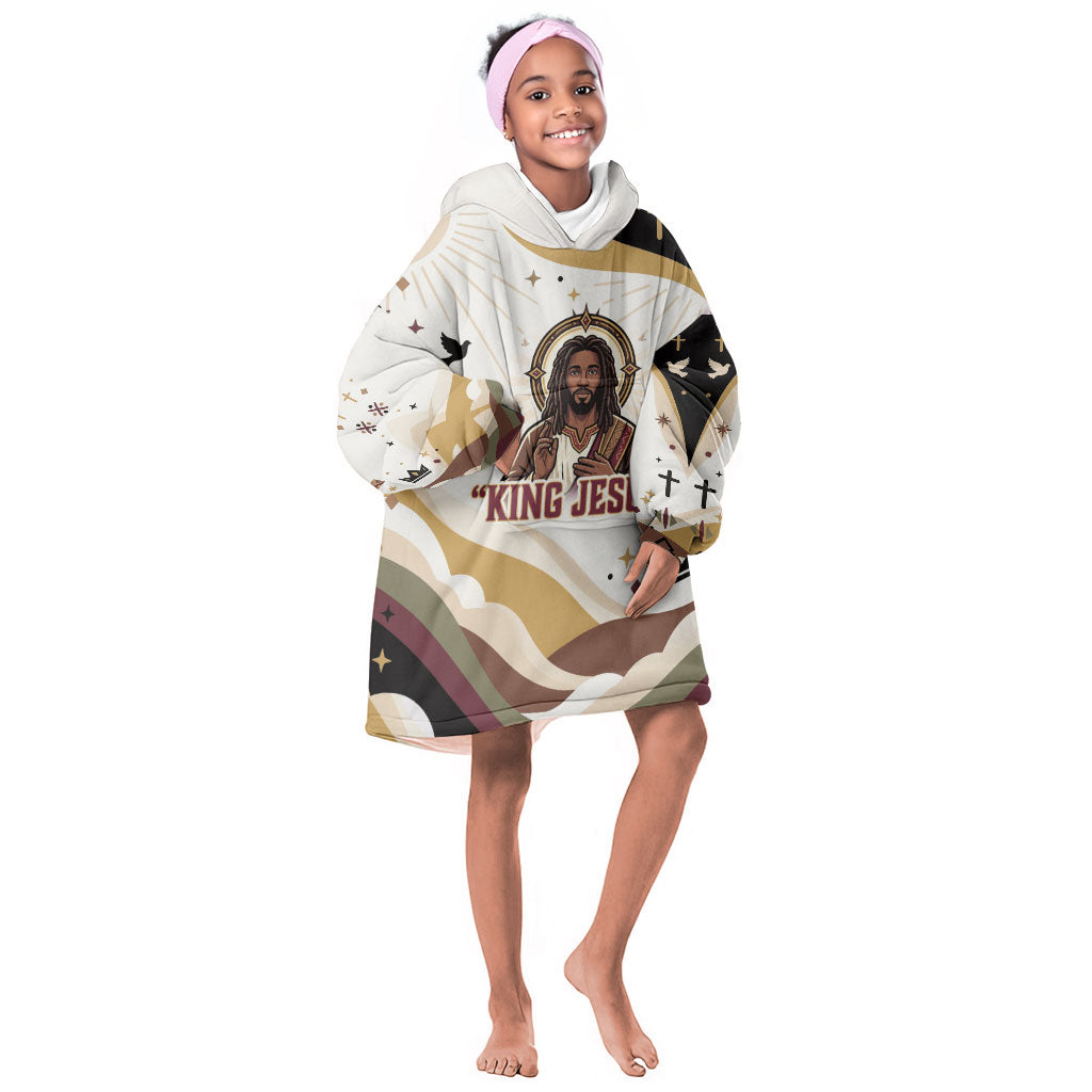 King Jesus African Black Christ Kid Wearable Blanket Hoodie Religious Christian Faith Holy Cross Dove Spiritual