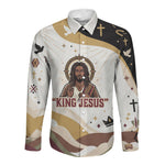 King Jesus African Black Christ Long Sleeve Button Shirt Religious Christian Faith Holy Cross Dove Spiritual