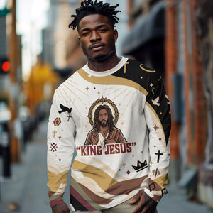 King Jesus African Black Christ Long Sleeve Shirt Religious Christian Faith Holy Cross Dove Spiritual
