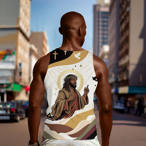 King Jesus African Black Christ Men Tank Top Religious Christian Faith Holy Cross Dove Spiritual