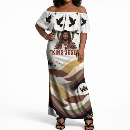 King Jesus African Black Christ Off Shoulder Maxi Dress Religious Christian Faith Holy Cross Dove Spiritual