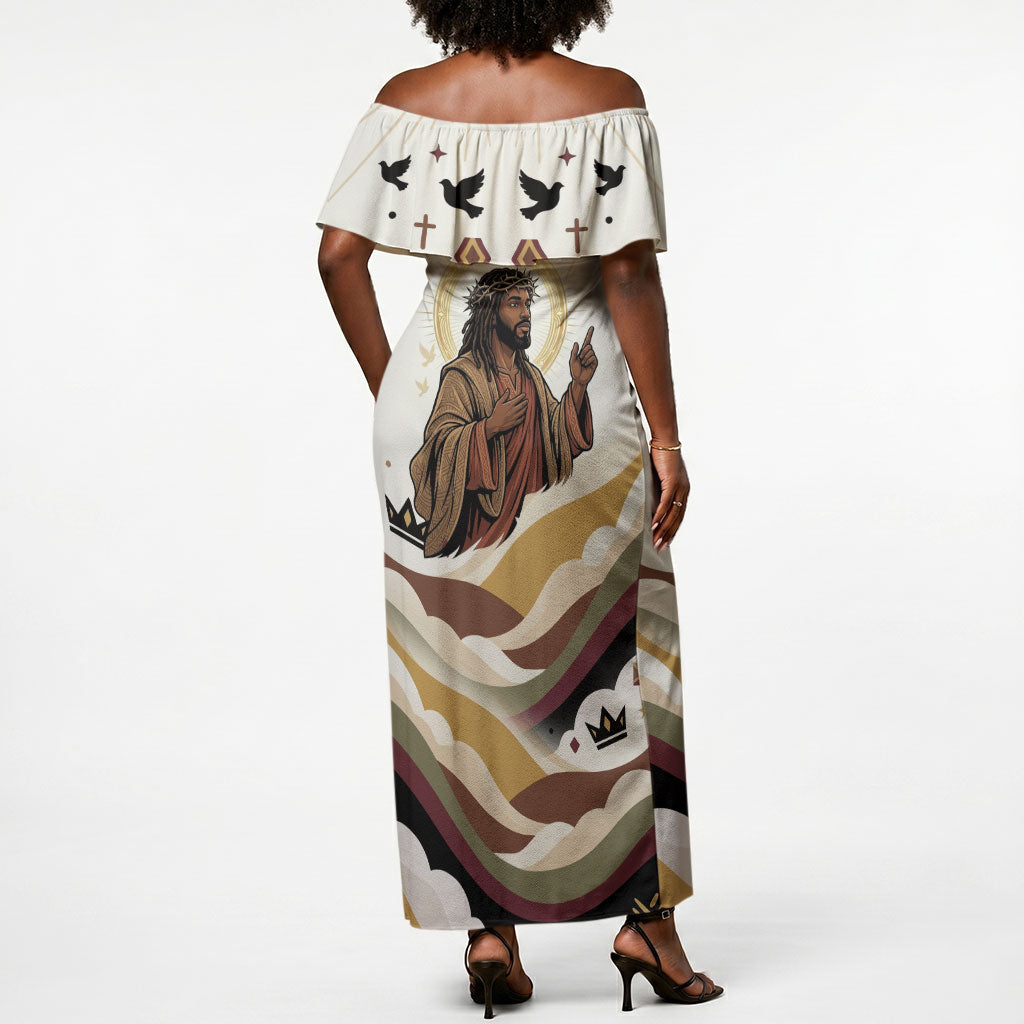 King Jesus African Black Christ Off Shoulder Maxi Dress Religious Christian Faith Holy Cross Dove Spiritual