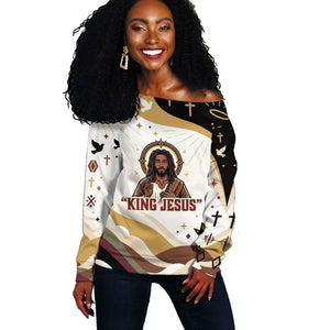 King Jesus African Black Christ Off Shoulder Sweater Religious Christian Faith Holy Cross Dove Spiritual