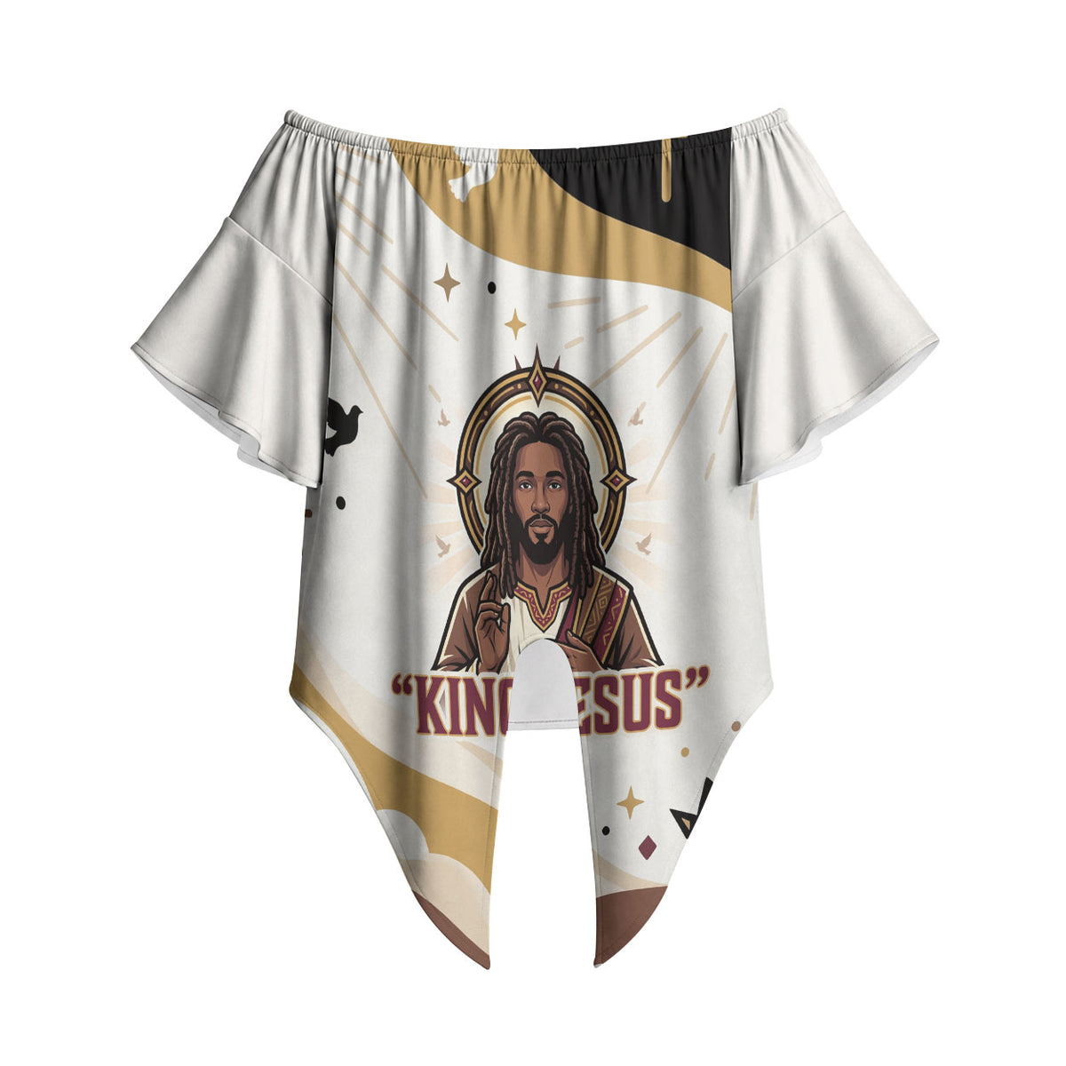 King Jesus African Black Christ Off Shoulder Wrap Waist Top Religious Christian Faith Holy Cross Dove Spiritual