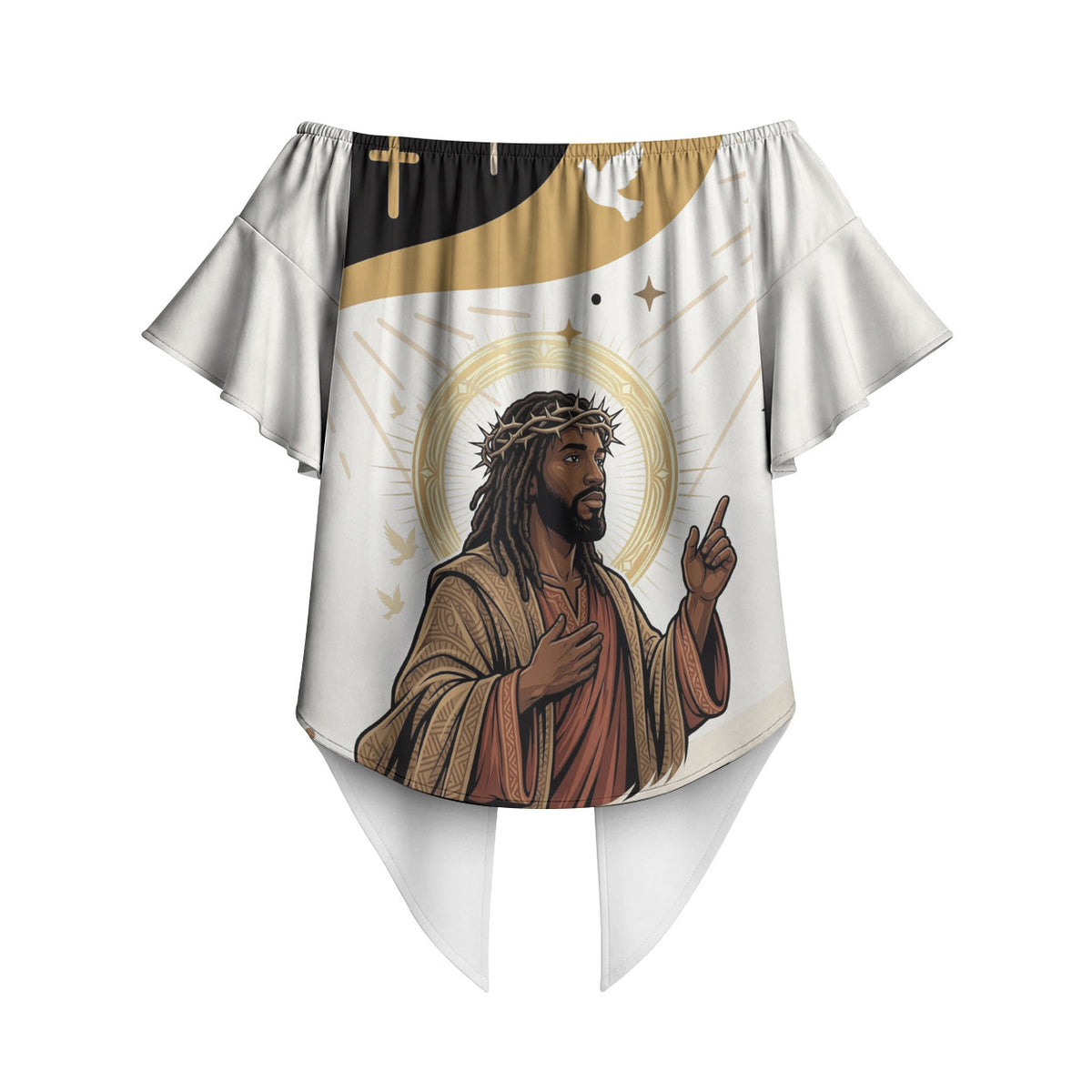 King Jesus African Black Christ Off Shoulder Wrap Waist Top Religious Christian Faith Holy Cross Dove Spiritual