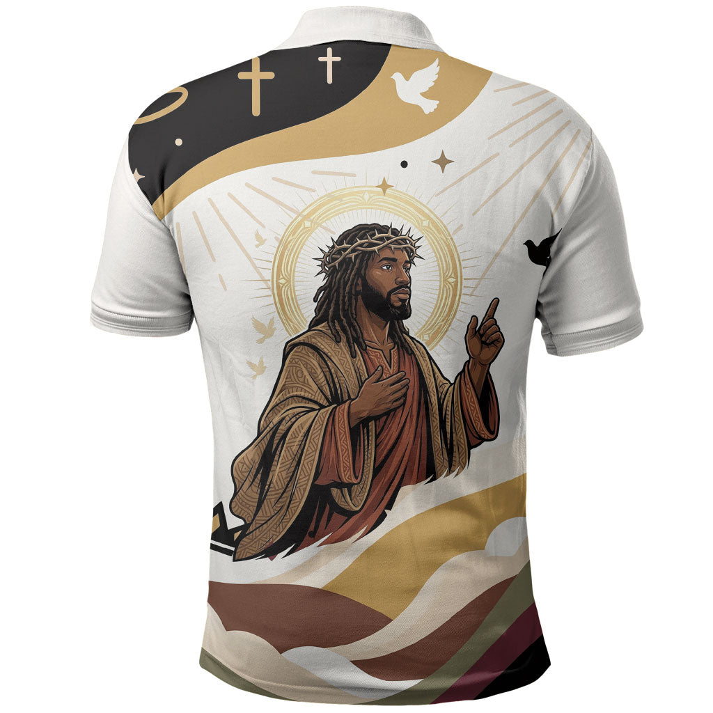 King Jesus African Black Christ Polo Shirt Religious Christian Faith Holy Cross Dove Spiritual
