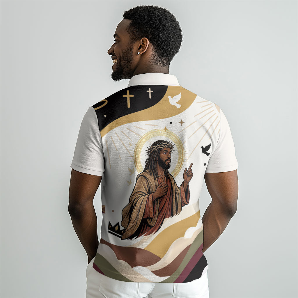 King Jesus African Black Christ Polo Shirt Religious Christian Faith Holy Cross Dove Spiritual