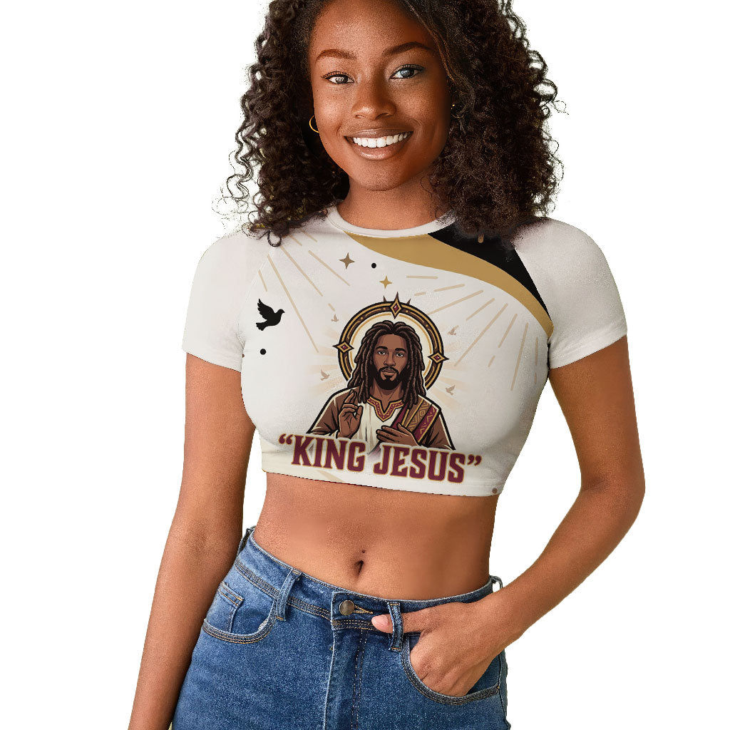 King Jesus African Black Christ Raglan Cropped T shirt Religious Christian Faith Holy Cross Dove Spiritual