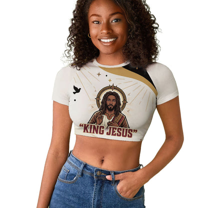 King Jesus African Black Christ Raglan Cropped T shirt Religious Christian Faith Holy Cross Dove Spiritual