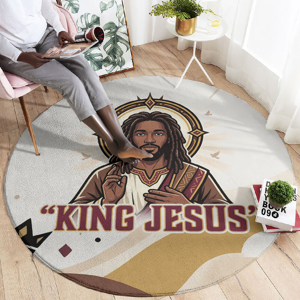 King Jesus African Black Christ Round Carpet Religious Christian Faith Holy Cross Dove Spiritual