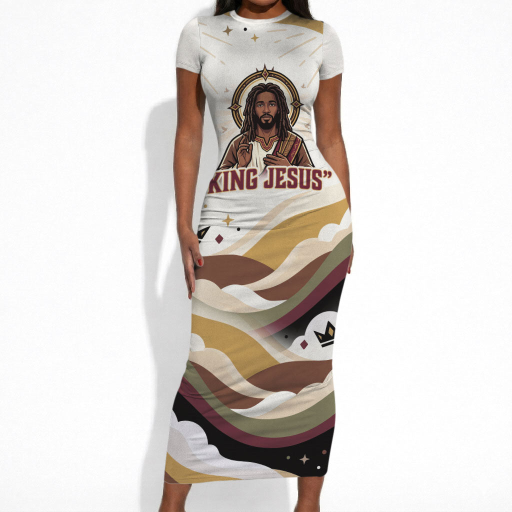 King Jesus African Black Christ Short Sleeve Bodycon Dress Religious Christian Faith Holy Cross Dove Spiritual