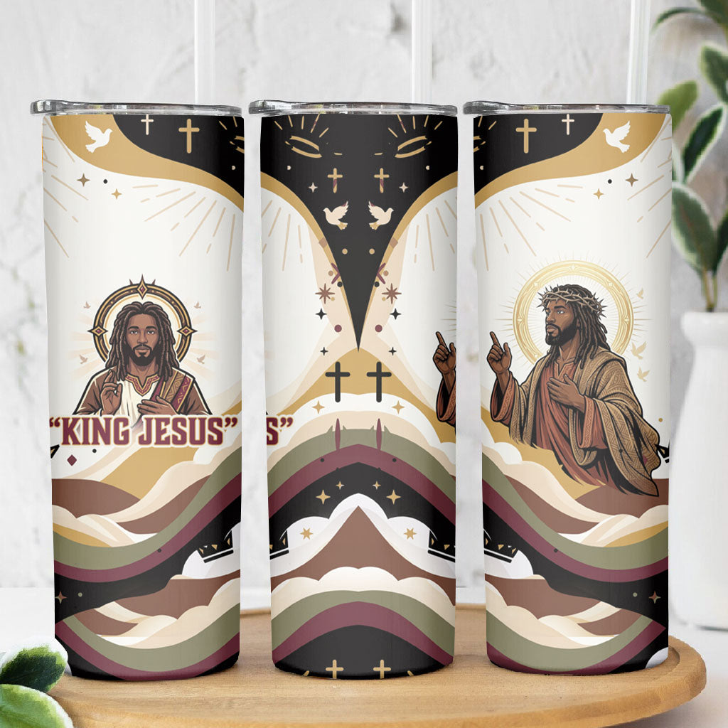 King Jesus African Black Christ Skinny Tumbler Religious Christian Faith Holy Cross Dove Spiritual