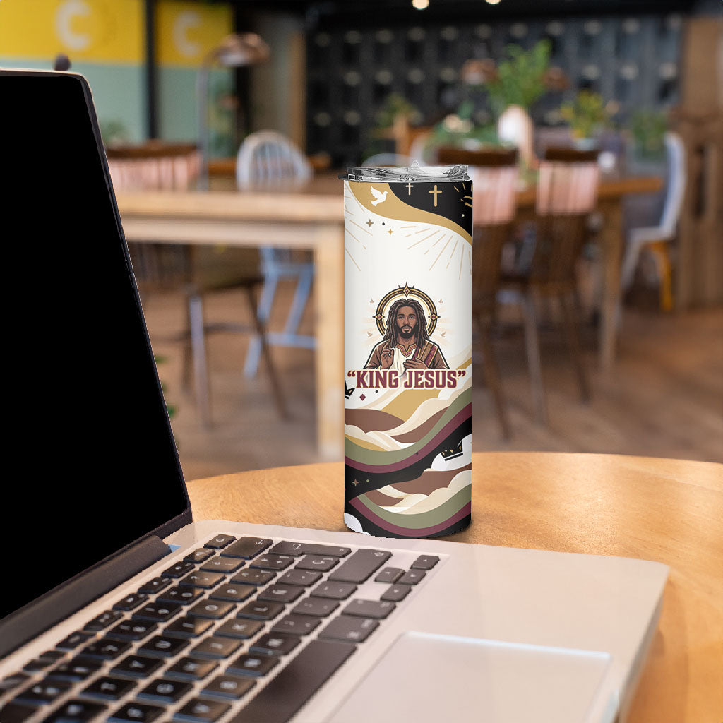 King Jesus African Black Christ Skinny Tumbler Religious Christian Faith Holy Cross Dove Spiritual