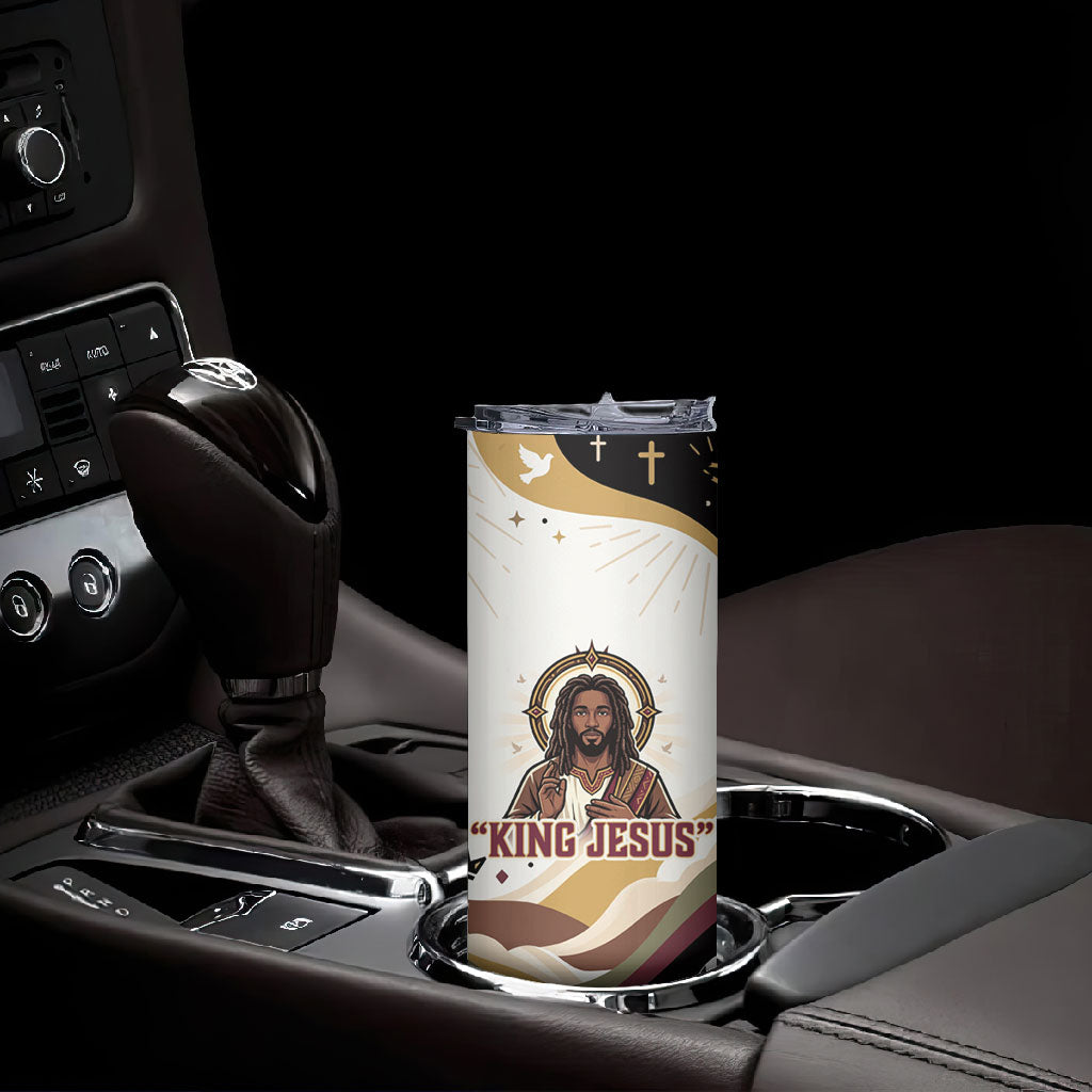 King Jesus African Black Christ Skinny Tumbler Religious Christian Faith Holy Cross Dove Spiritual