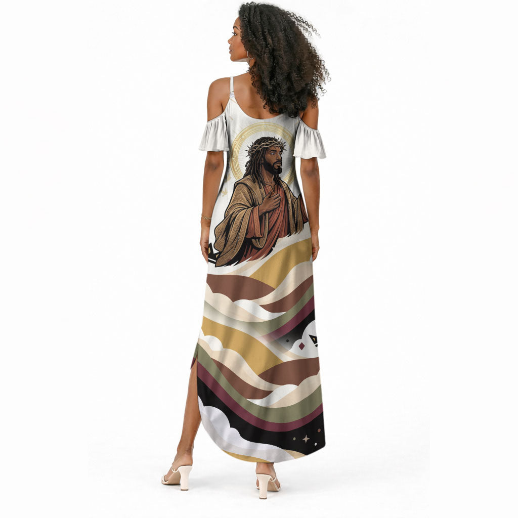 King Jesus African Black Christ Summer Maxi Dress Religious Christian Faith Holy Cross Dove Spiritual