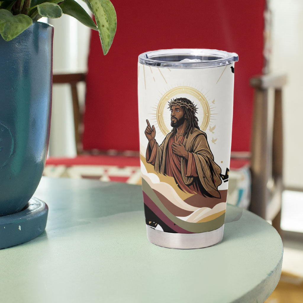 King Jesus African Black Christ Tumbler Cup Religious Christian Faith Holy Cross Dove Spiritual