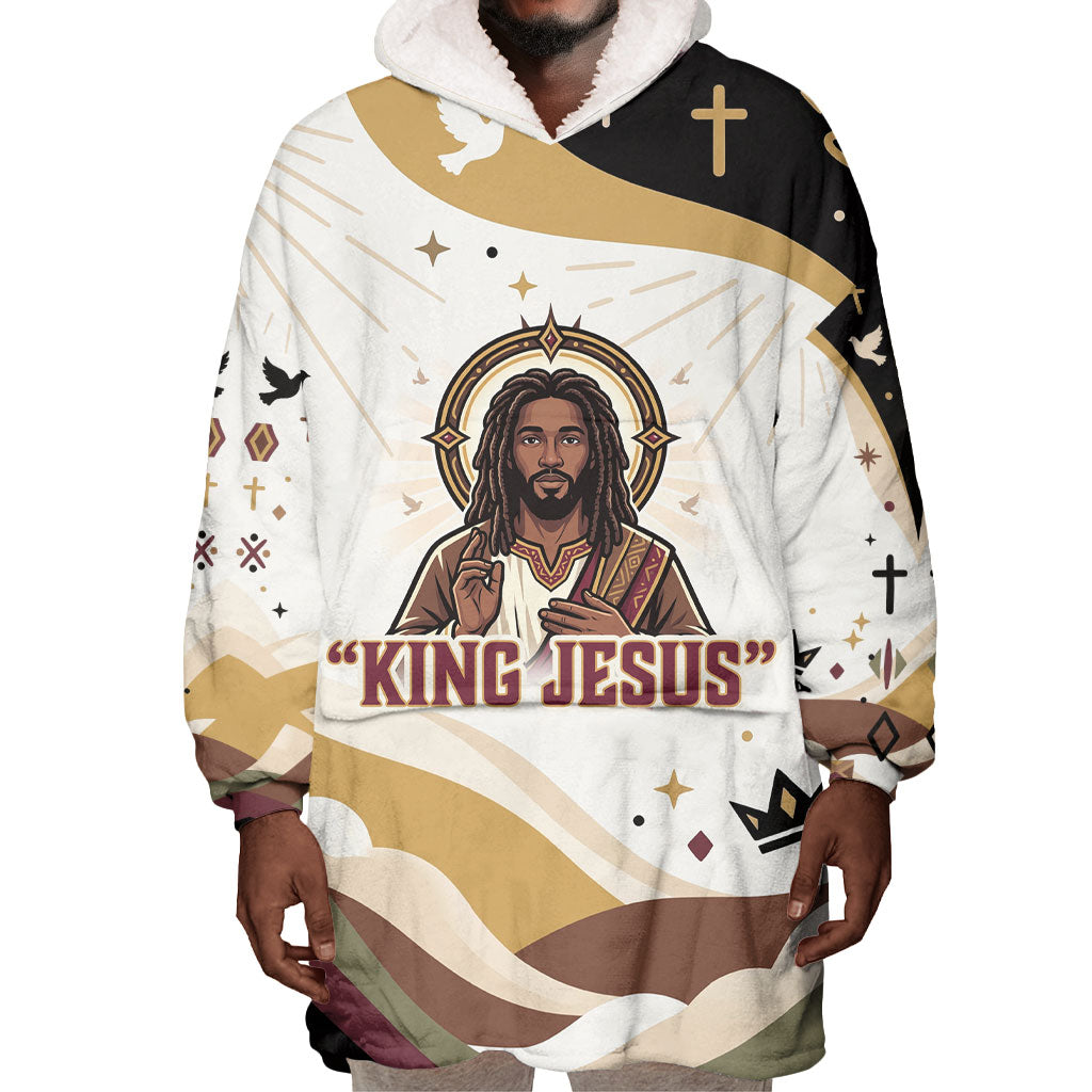 King Jesus African Black Christ Wearable Blanket Hoodie Religious Christian Faith Holy Cross Dove Spiritual