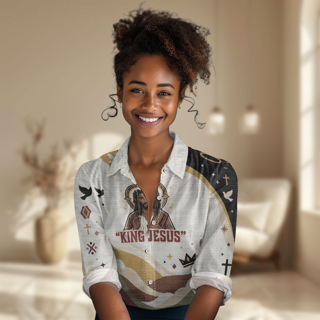 King Jesus African Black Christ Women Casual Shirt Religious Christian Faith Holy Cross Dove Spiritual