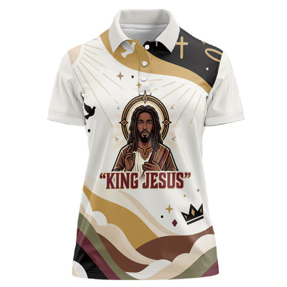 King Jesus African Black Christ Women Polo Shirt Religious Christian Faith Holy Cross Dove Spiritual