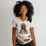 King Jesus African Black Christ Women V-Neck T-Shirt Religious Christian Faith Holy Cross Dove Spiritual