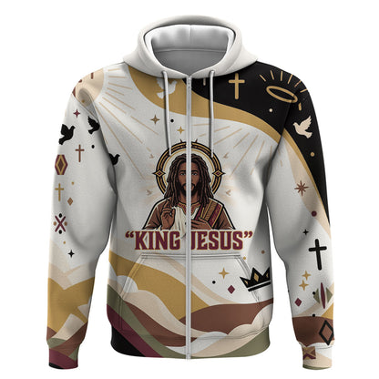 King Jesus African Black Christ Zip Hoodie Religious Christian Faith Holy Cross Dove Spiritual