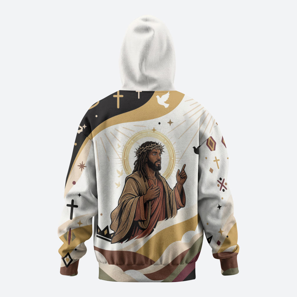 King Jesus African Black Christ Zip Hoodie Religious Christian Faith Holy Cross Dove Spiritual