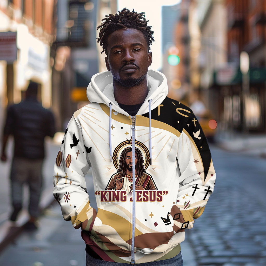 King Jesus African Black Christ Zip Hoodie Religious Christian Faith Holy Cross Dove Spiritual
