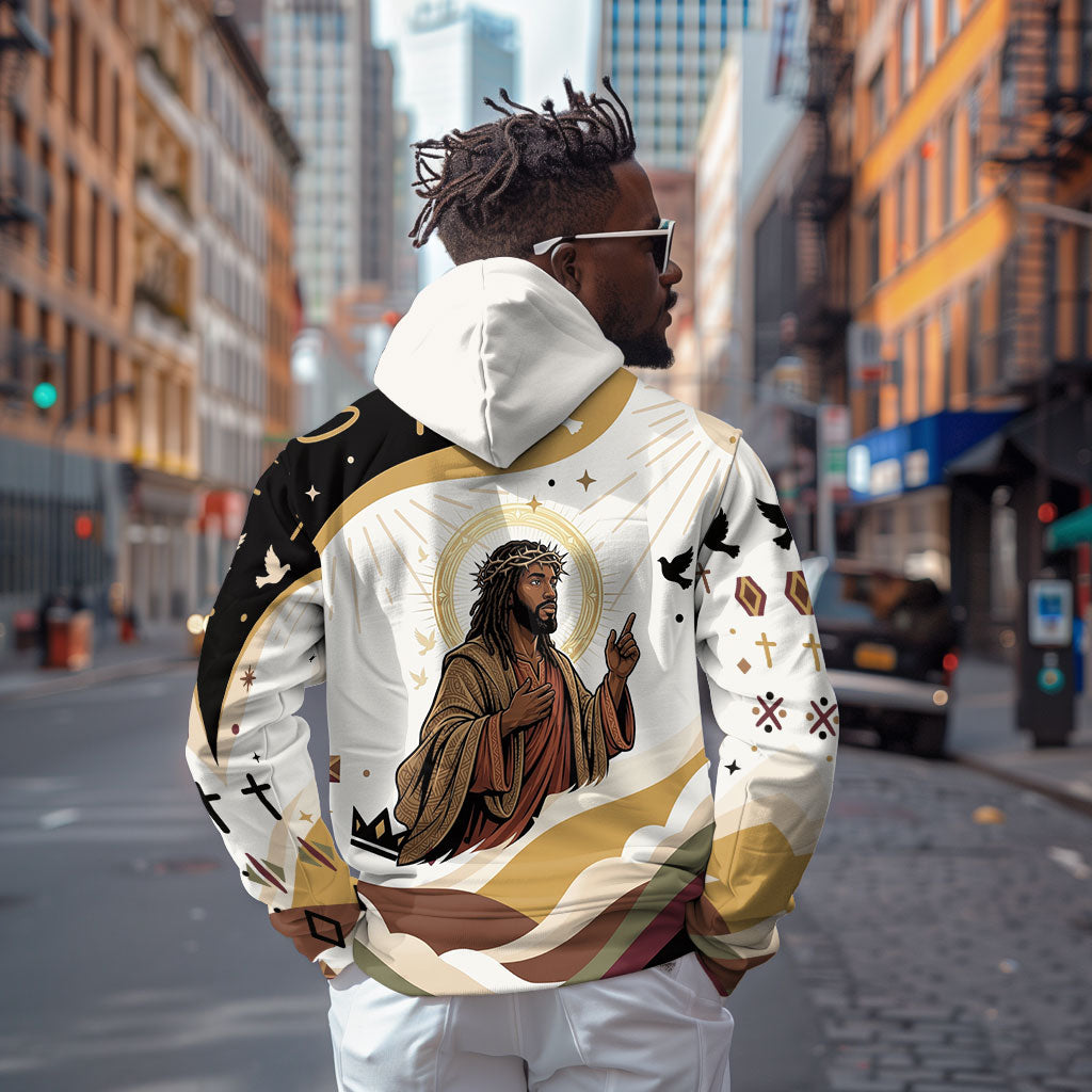 King Jesus African Black Christ Zip Hoodie Religious Christian Faith Holy Cross Dove Spiritual