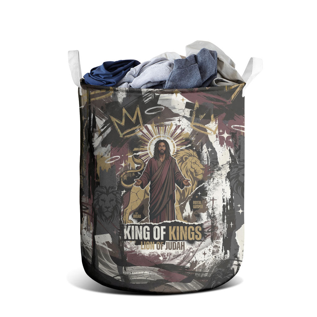 King Of Kings Jesus Is King Lion Of Judah Africa Laundry Basket Black Christ Religious Faith Lion Crown Grunge