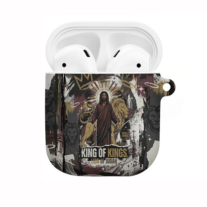 King Of Kings Jesus Is King Lion Of Judah Africa AirPods Case Black Christ Religious Faith Lion Crown Grunge