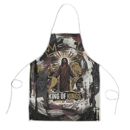 King Of Kings Jesus Is King Lion Of Judah Africa Apron Black Christ Religious Faith Lion Crown Grunge