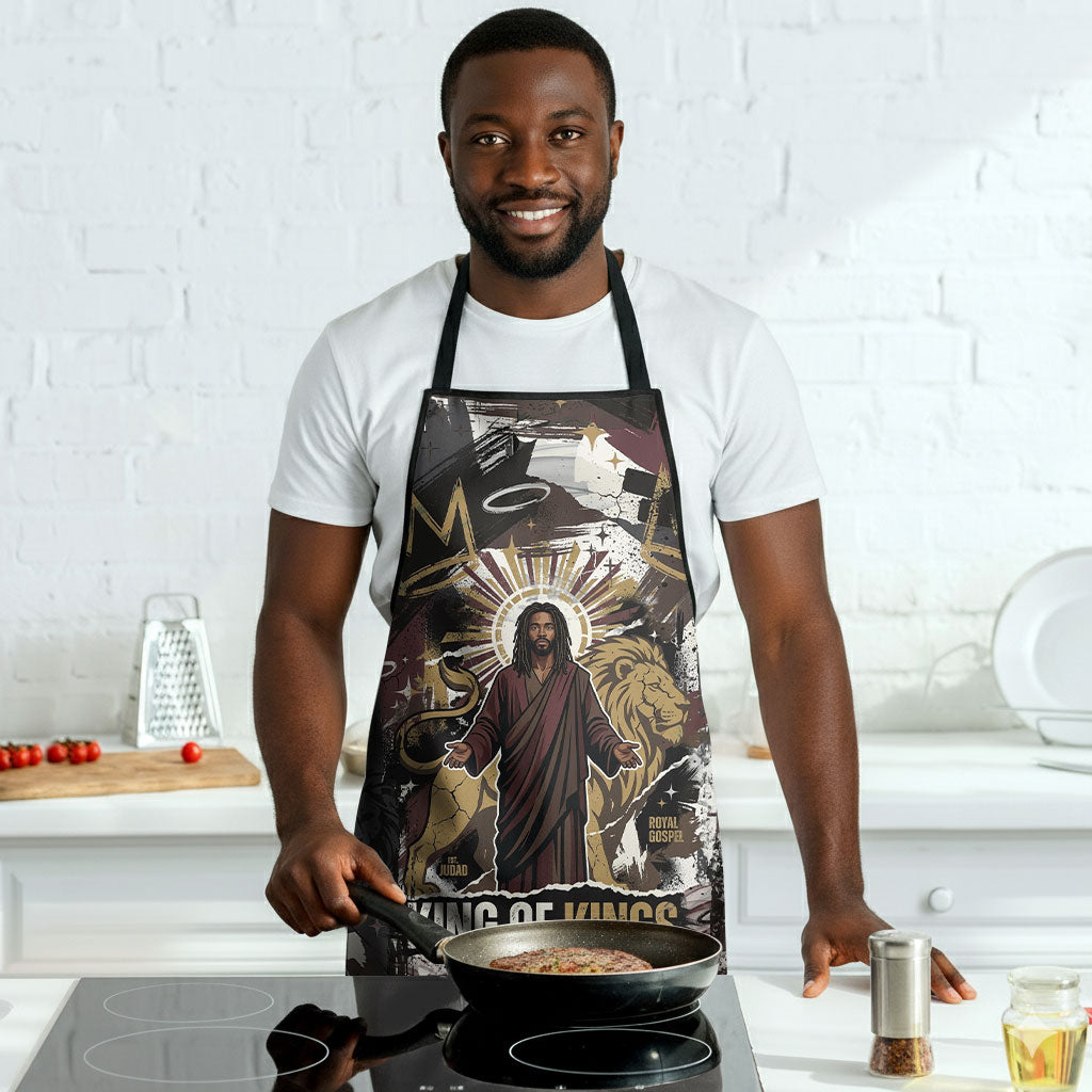 King Of Kings Jesus Is King Lion Of Judah Africa Apron Black Christ Religious Faith Lion Crown Grunge