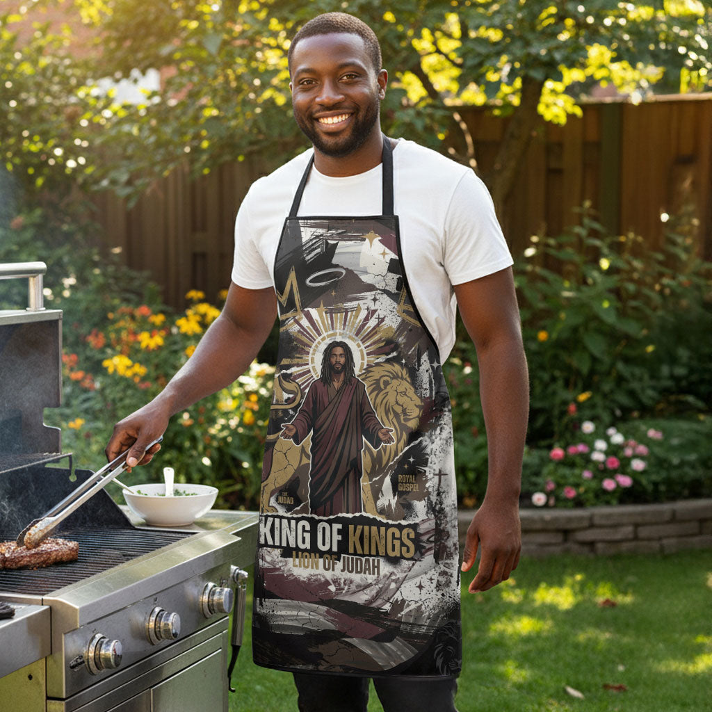King Of Kings Jesus Is King Lion Of Judah Africa Apron Black Christ Religious Faith Lion Crown Grunge