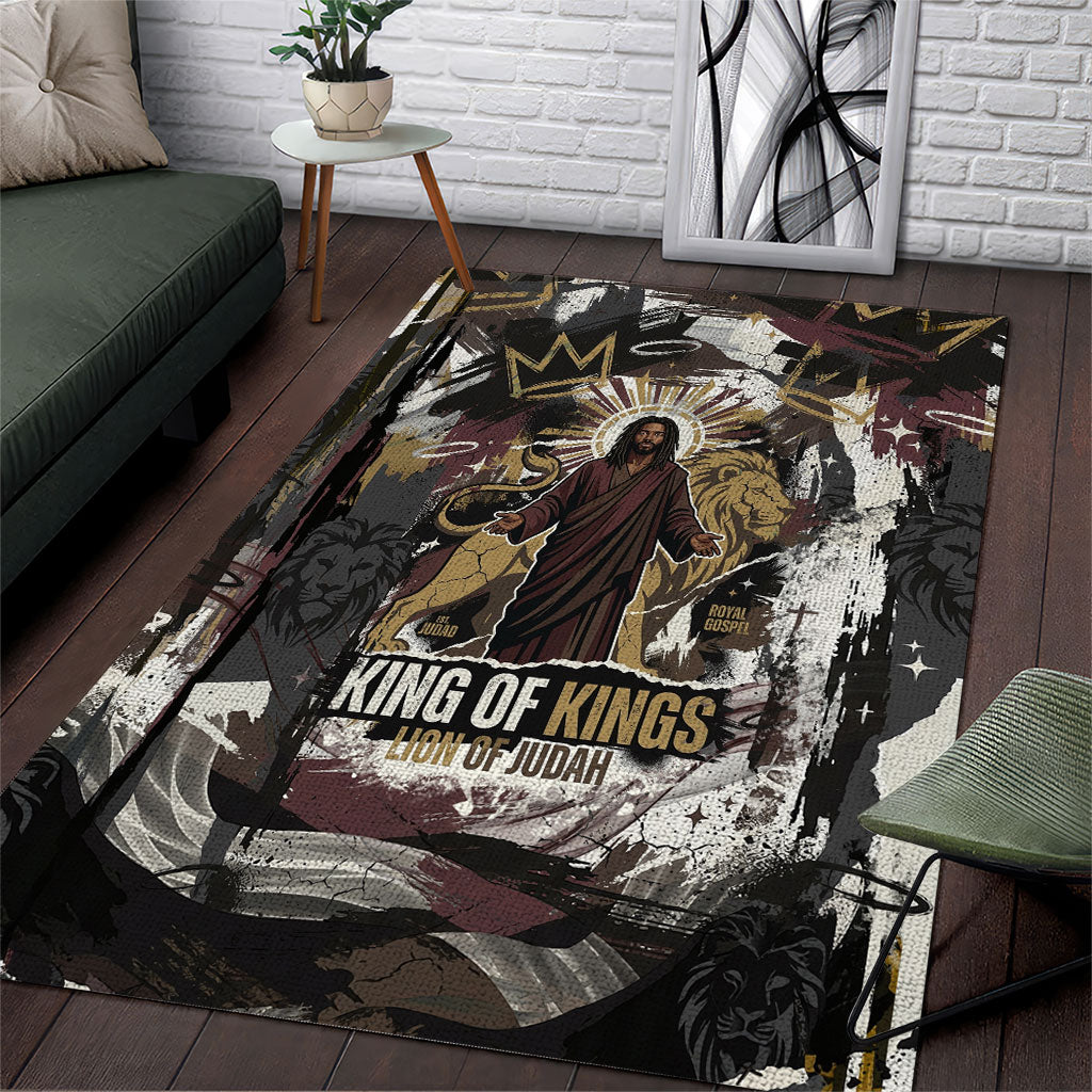 King Of Kings Jesus Is King Lion Of Judah Africa Area Rug Black Christ Religious Faith Lion Crown Grunge