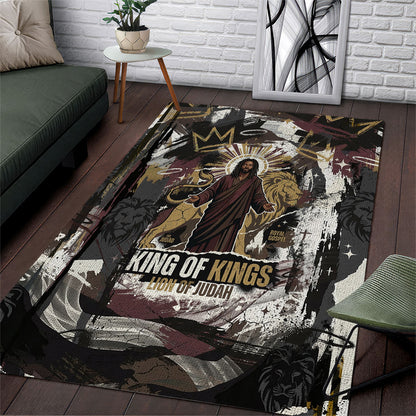 King Of Kings Jesus Is King Lion Of Judah Africa Area Rug Black Christ Religious Faith Lion Crown Grunge