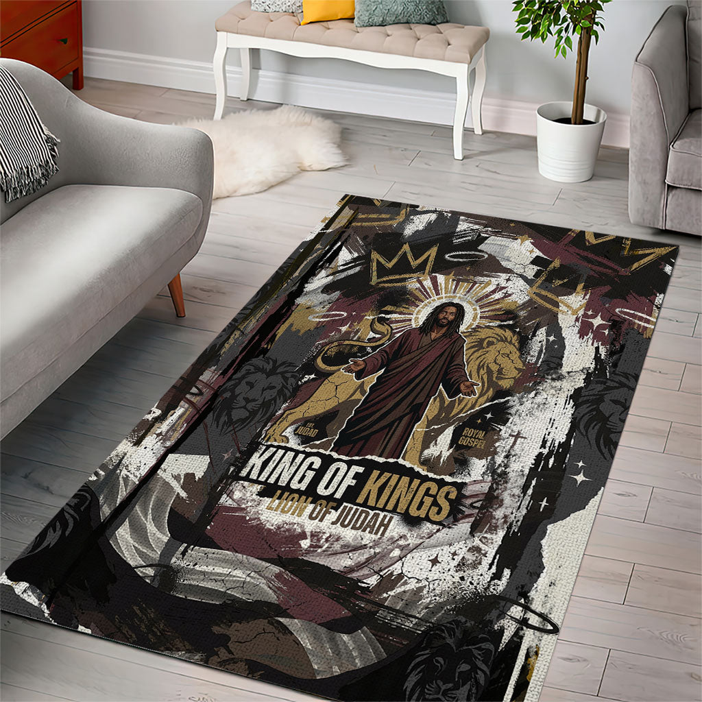 King Of Kings Jesus Is King Lion Of Judah Africa Area Rug Black Christ Religious Faith Lion Crown Grunge