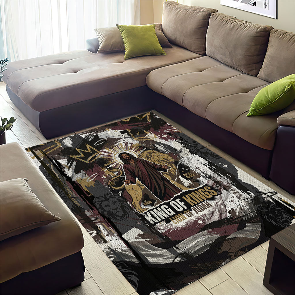 King Of Kings Jesus Is King Lion Of Judah Africa Area Rug Black Christ Religious Faith Lion Crown Grunge