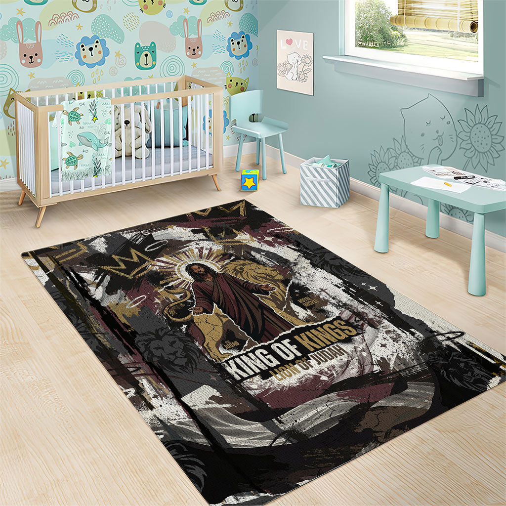 King Of Kings Jesus Is King Lion Of Judah Africa Area Rug Black Christ Religious Faith Lion Crown Grunge