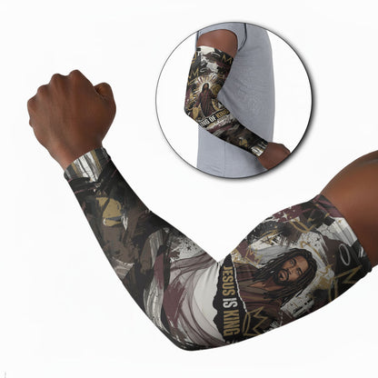 King Of Kings Jesus Is King Lion Of Judah Africa Arm Sleeves Black Christ Religious Faith Lion Crown Grunge