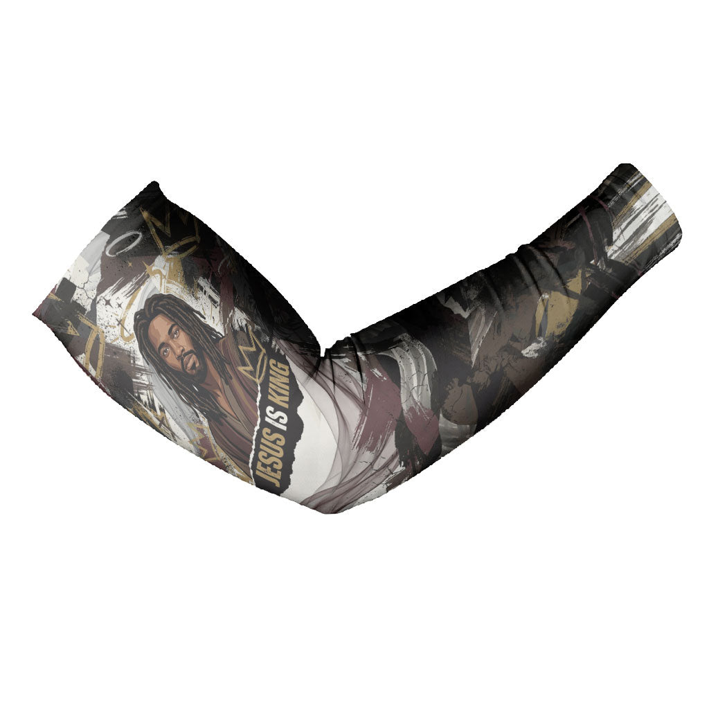 King Of Kings Jesus Is King Lion Of Judah Africa Arm Sleeves Black Christ Religious Faith Lion Crown Grunge