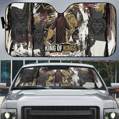 King Of Kings Jesus Is King Lion Of Judah Africa Auto Sun Shade Black Christ Religious Faith Lion Crown Grunge