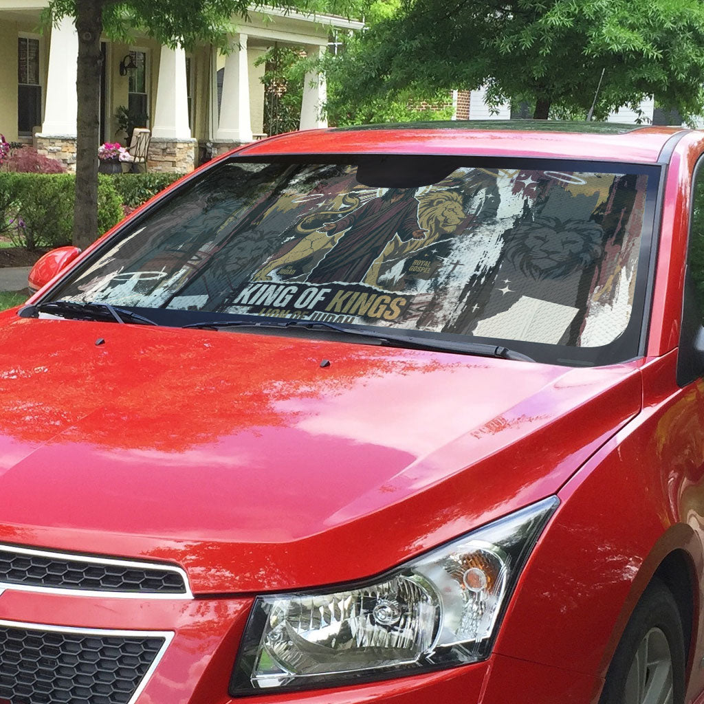 King Of Kings Jesus Is King Lion Of Judah Africa Auto Sun Shade Black Christ Religious Faith Lion Crown Grunge