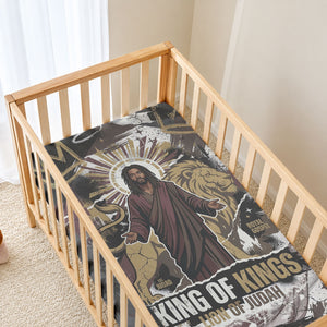 King Of Kings Jesus Is King Lion Of Judah Africa Baby Bed Cover Black Christ Religious Faith Lion Crown Grunge