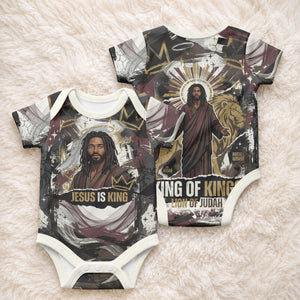 King Of Kings Jesus Is King Lion Of Judah Africa Baby Onesie Black Christ Religious Faith Lion Crown Grunge