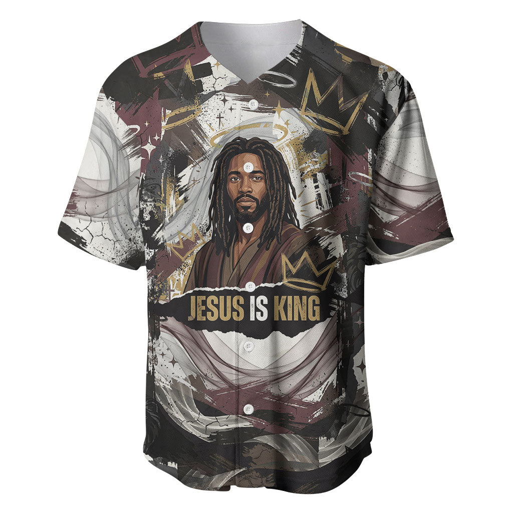 King Of Kings Jesus Is King Lion Of Judah Africa Baseball Jersey Black Christ Religious Faith Lion Crown Grunge