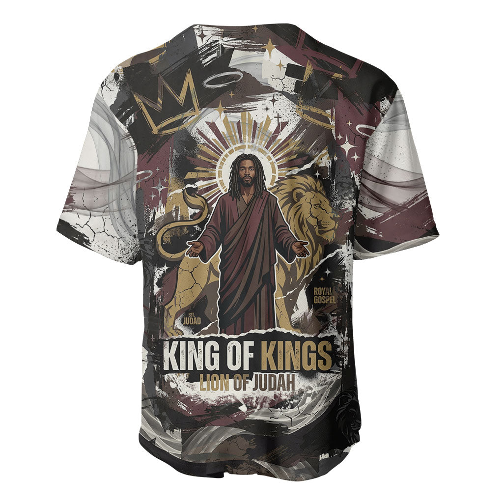King Of Kings Jesus Is King Lion Of Judah Africa Baseball Jersey Black Christ Religious Faith Lion Crown Grunge