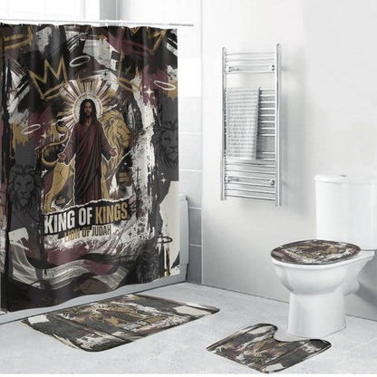 King Of Kings Jesus Is King Lion Of Judah Africa Bathroom Set Black Christ Religious Faith Lion Crown Grunge